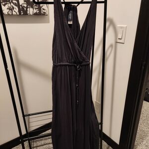 Swimsuits For All Black Sleeveless Wrap Maxi Dress with Waist Tie